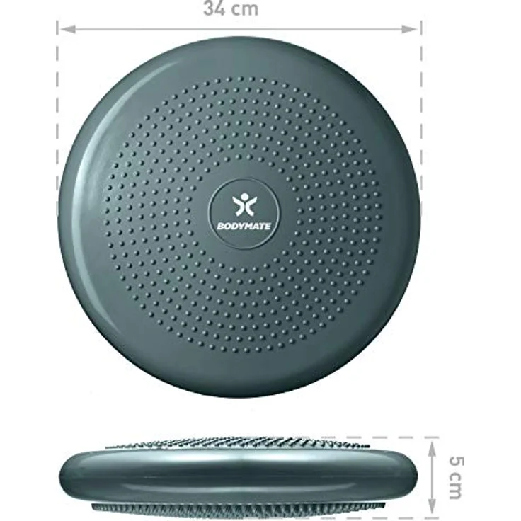 BODYMATE Ballsitzkissen inkl. Pumpe GRAU-BLAU 34cm Durchmesser - Balance-Kissen, Luftkissen, Balance Pad, Noppenkissen - Core-, Fitness-, Reha-, Koordinations- und Rückentraining - Preisvergleich – Bild 5