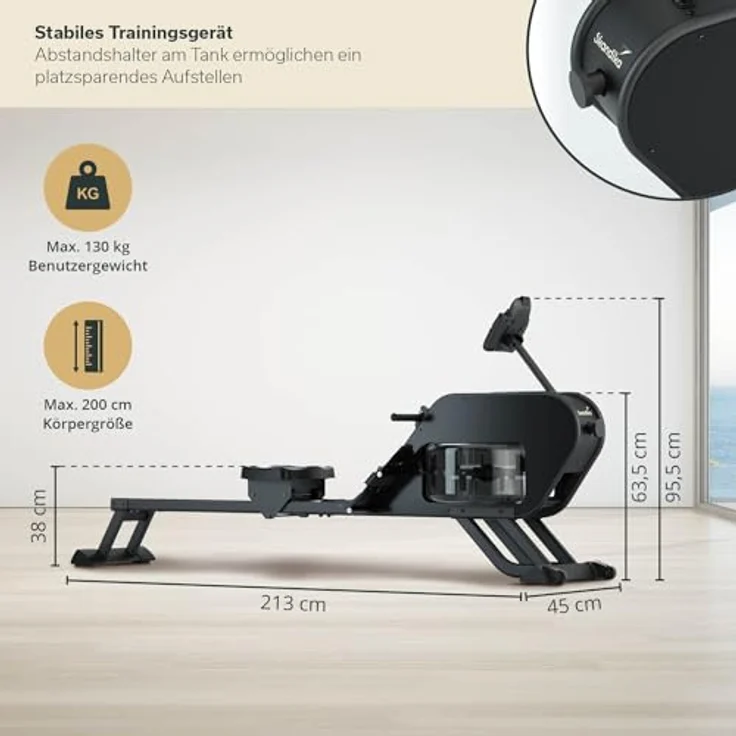 Skandika Rudergerät Nemo III Hybrid, Wasserwiderstand und magnetischer Widerstand, schwarz – Bild 6