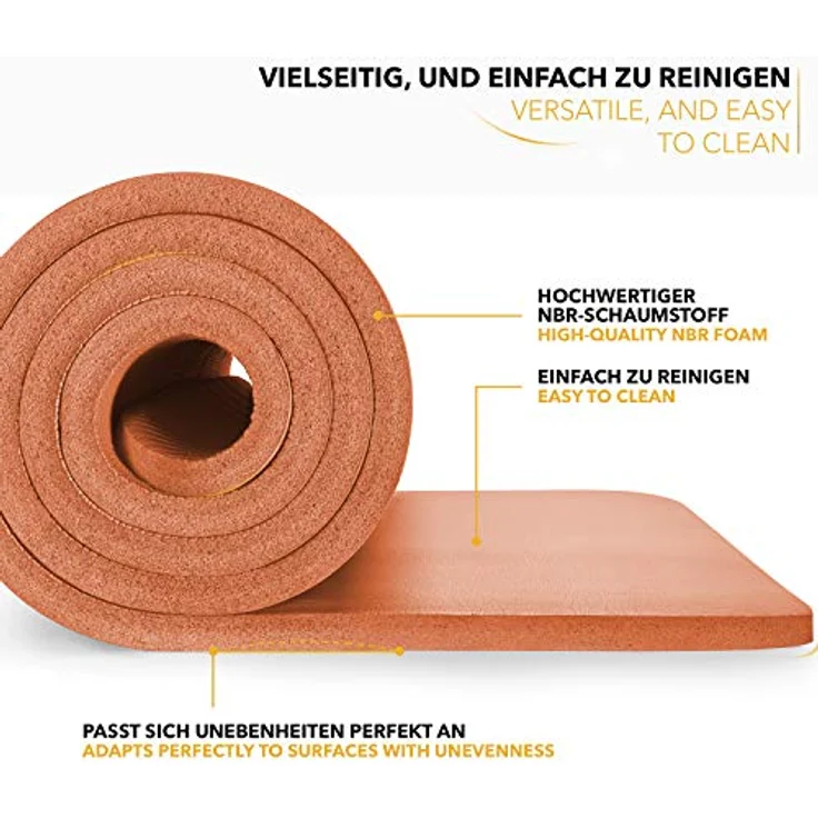 TRESKO Yogamatte, Phthalatfrei, rutschfest und gelenkschonend, mit Tragegurt, 190 x 100 x 1,5 cm, Orange – Bild 5