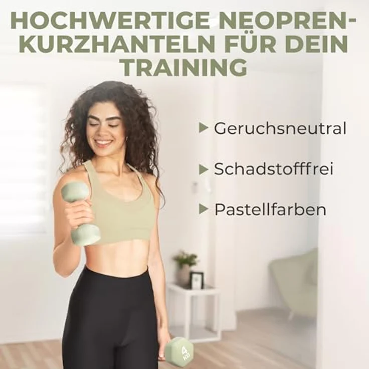 HQ Germany® Hanteln Set, 2x 4kg Neopren-Beschichtung in geruchsfreien Pastellfarben, ideal für Home-Workout – Bild 2