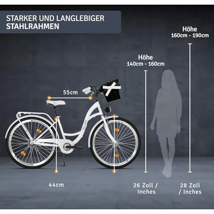 Milordbikes City-Fahrrad, Weiß, Metall, 46 cm, Aluminiumfelgen, leichte City-Reifen 700C x 35 mm, vormontiert mit Pedalen und Werkzeugen – Bild 3