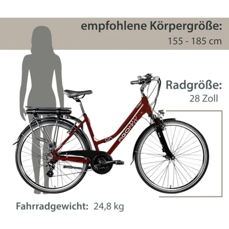 AGON Avesa E Bike Trekkingbike 28 Zoll Pedelec Elektrofahrrad mit Ananda Motor 25 km/h (weinrot, 48 cm) – Bild 3