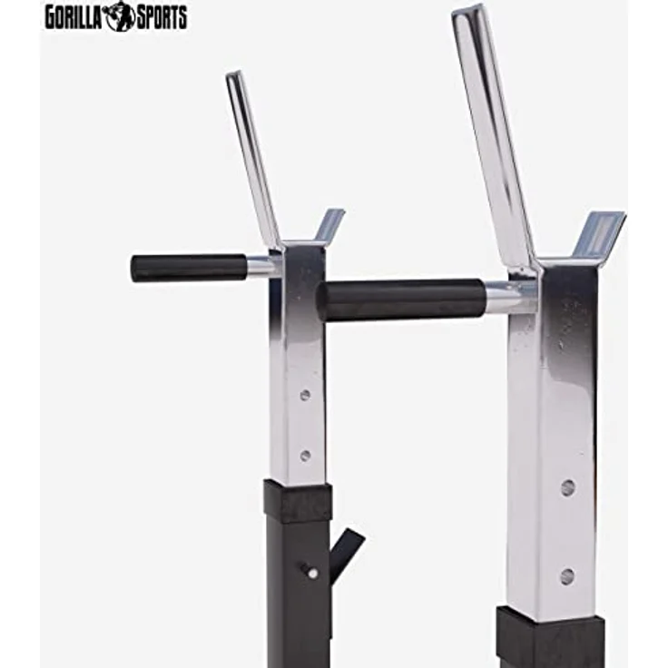 GORILLA SPORTS Hantelbank mit Ablage, Dip-Station, inkl. Hantelset 100kg, Klappbar, Schwarz/Weiß, für effizientes Krafttraining – Bild 6