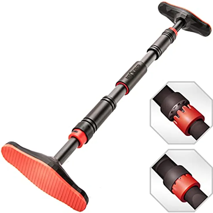 NEOLYMP Klimmzugstange Tür mit innovativer Gear-Lock Funktion + E-Book (Rot) – Klimmzugstange Türrahmen Pull up Bar Tür Klimmzugstange Klimzugststange Türrahmen Turnstange Türrahmen Door Pull up Bar
