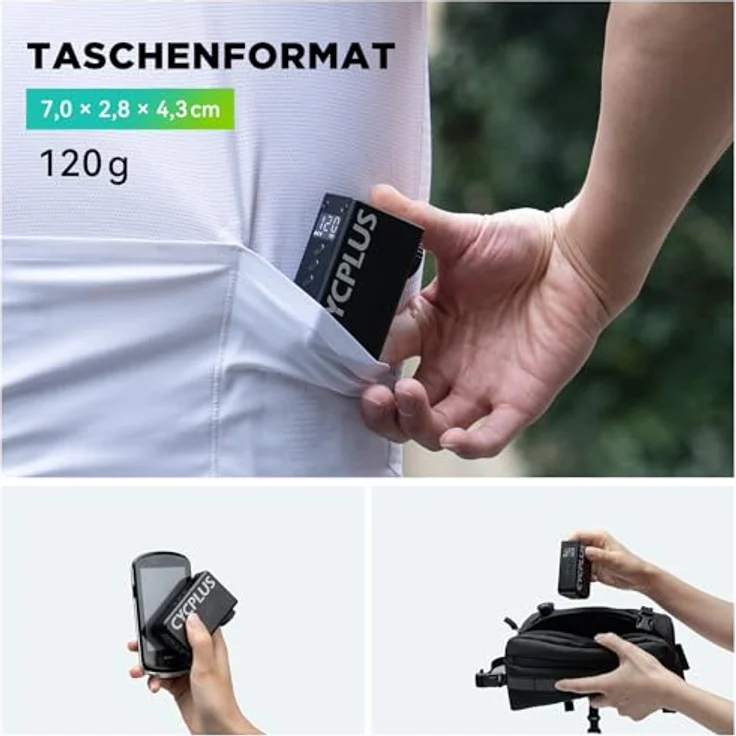 Cycplus AS2 PRO Mini Electric Pump, kompakte elektrische Fahrradpumpe mit 120 PSI, USB-C Schnellladung, für Presta und Schrader Ventile – Bild 4