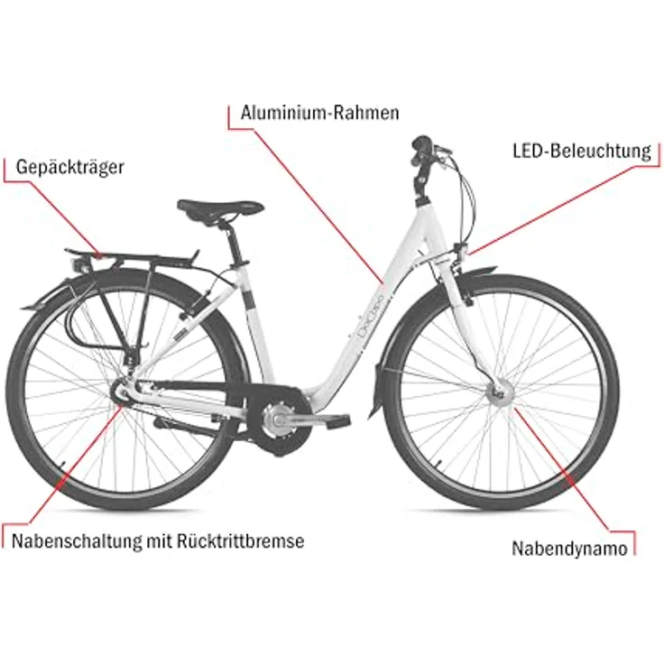 Dacapo Citybike Padova, 28" Damenfahrrad mit SHIMANO 7-Gang Nabenschaltung, Rücktrittbremse, Aluminiumrahmen, Rahmenhöhe 48 cm – Bild 4