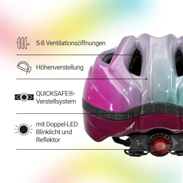 KED Meggy II Trend, Kinder Fahrradhelm mit Insektenschutznetz und integriertem LED-Rücklicht, maxSHELL Technologie, Stars Pink Aqua, 49-53 (SM) – Bild 3