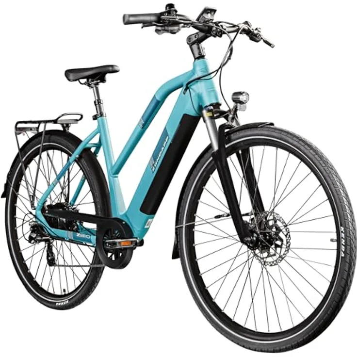 ZÜNDAPP Z810 Ebike Damen 28 Zoll Trekkingfahrrad, 8 Gänge, 165-190 cm, türkisblau, hydraulische Scheibenbremsen, 550 Wh Akku
