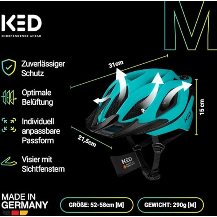 KED Spiri 2 Trend Allround Helm, Fahrradhelm mit K-Fit System und LED-Rücklicht, 320g, Größe M, grün-blau – Bild 8