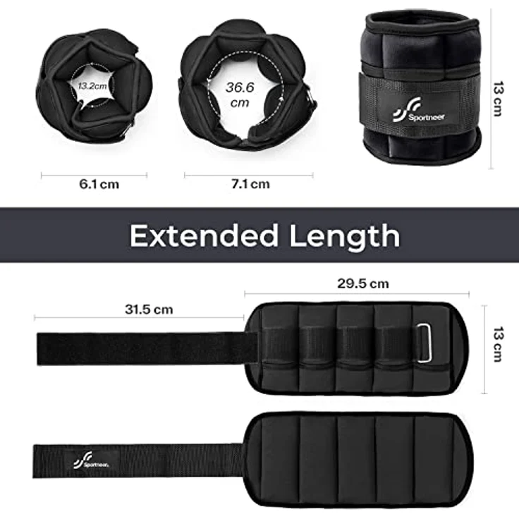 Sportneer Gewichtsmanschetten, Verstellbares Fußgelenkgewichte Set, Fuß-/Handgelenkgewicht Manschetten, 0,22kg bis 0,9kg, pro Knöchel, 0,45-1,8 kg pro Paar, Schwarz – Bild 4