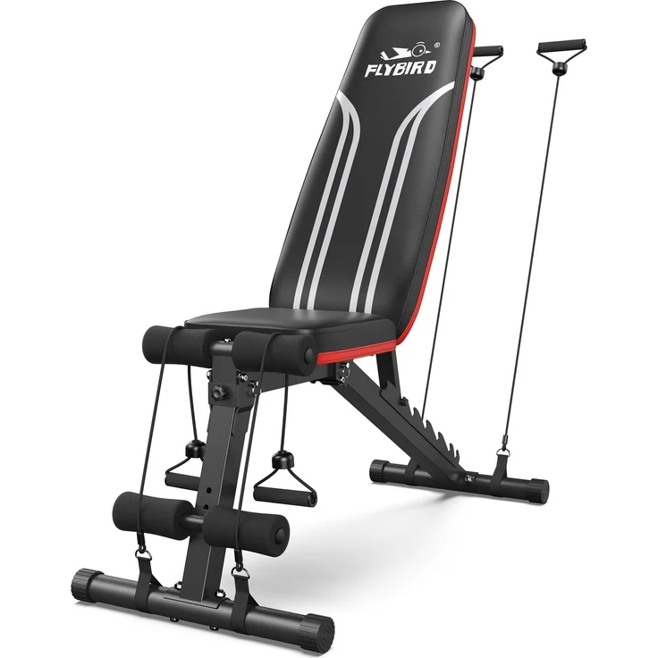 FLYBIRD Multifunktionale Hantelbank, 317 kg Belastbarkeit, 8-fach verstellbare Rückenlehne, klappbar mit Resistenzband