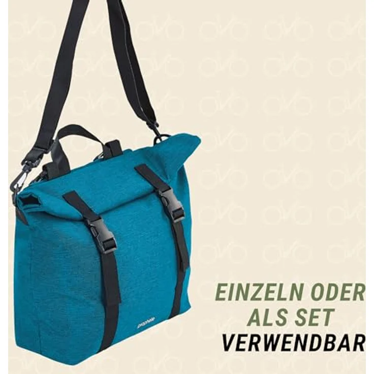 Prophete Doppelpacktasche für Gepäckträger, 2 x 10 Liter, wasserabweisend, Grün-Blau, 29,5 x 26 cm – Bild 3