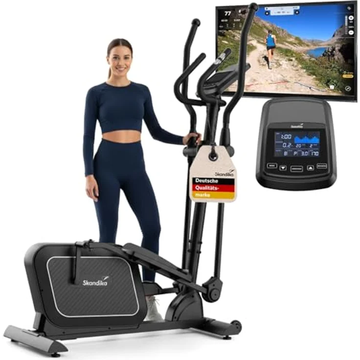 Skandika Fint P8-R Crosstrainer für Zuhause, leise, 32 Stufen, 22 Programme, bis 120 kg, Kinomap App kompatibel, 8 kg Schwungmasse, Ellipsentrainer – Bild 1