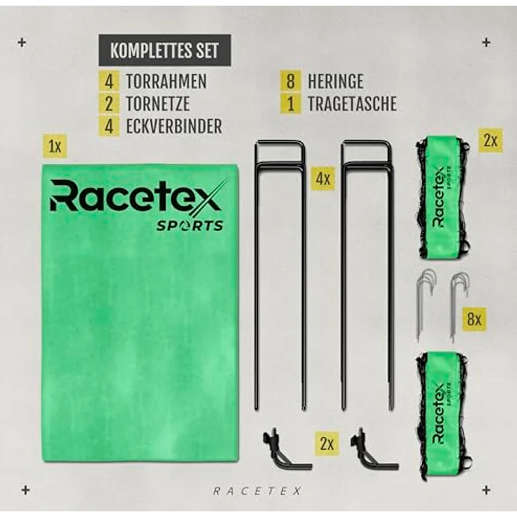 Racetex 2er Fußballtor Kinder Set, verstärkte Glasfaserstangen, transportable Tragetasche, inklusive Erdanker – Bild 2