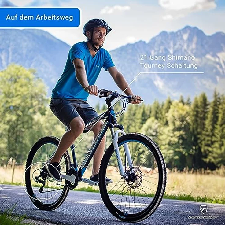 Bergsteiger Canberra 29 Zoll Mountainbike, Aluminium Rahmen, Hardtail MTB mit 21 Gang-Schaltung, Scheibenbremsen, Licht & Schutzblech, Gabel-Federung – Bild 2