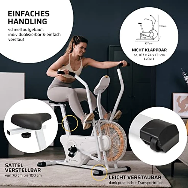 SportPlus Profi Air Bike mit Luftwiderstand, Heimtrainer für Zuhause, App kompatibel, Heimtrainer für HIIT, Smarter Trainingscomputer, bis 135 kg belastbar, weiß – Bild 5