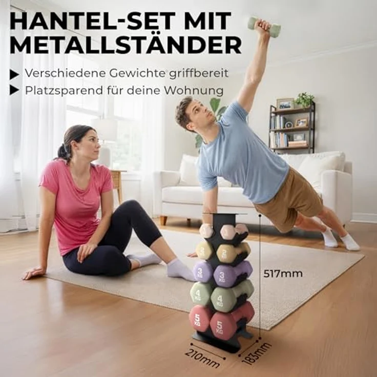 HQ Germany® Hanteln Set, 30kg Gesamtgewicht, geruchsfreie Neopren-Beschichtung in Pastellfarben, 10 Stück für Home-Workout – Bild 2