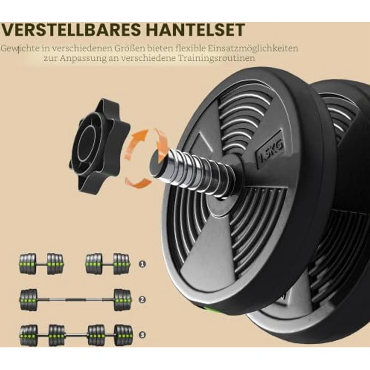 SPORTNOW Hantel-Set 2-in-1 verstellbares Gewicht, Kurzhantel- und Langhantelset für vielseitiges Training, Schwarz+Grün – Bild 4