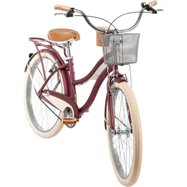 Huffy Deluxe 26" Cruiser Bike, Singlespeed Fahrrad mit Lenkerkorb und Gepäckträger, Matt Dark Berry – Bild 2