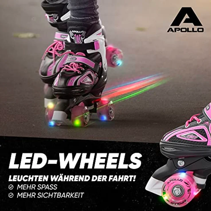 Apollo Rollschuhe LED Rollschuhe größenverstellbar Super Quads X-Pro, größenverstellbare Roller Skates für Mädchen und Jungen - Größen 31-42, blau mit 2 LED Reifen, ABEC 7 Kugellager – Bild 3