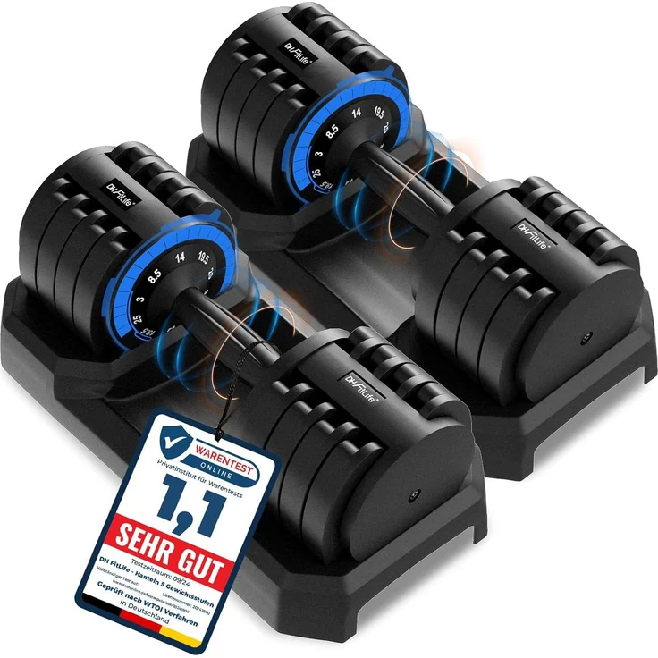 DH FitLife verstellbare Hanteln, Kurzhantelset (3-25kg) mit ergonomischem Anti-Rutsch-Griff und wasserdichten Gewichtsscheiben für platzsparendes Heimtraining