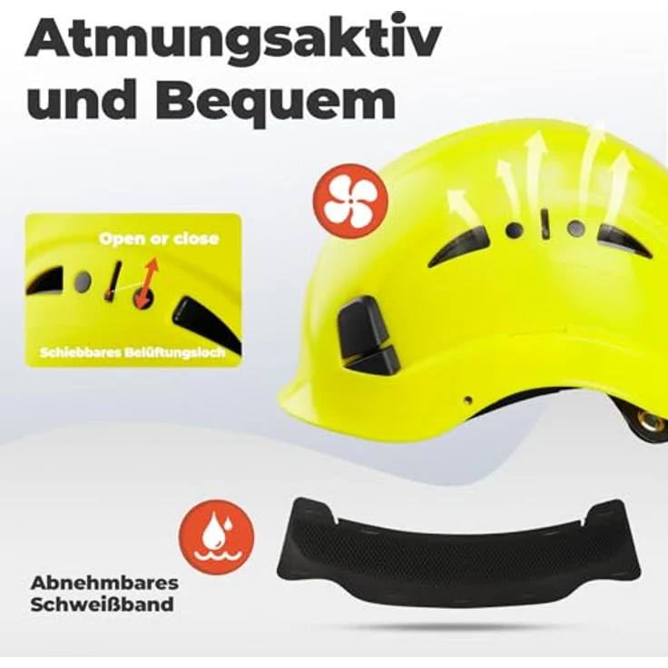 Mustbau Kletterhelm HSE06S, mit gefütterten Schaumstoffpolstern, abnehmbaren Schweißband und optimaler Belüftung, für Bergsteigen, BAU und Gartenarbeit, Grün – Bild 2