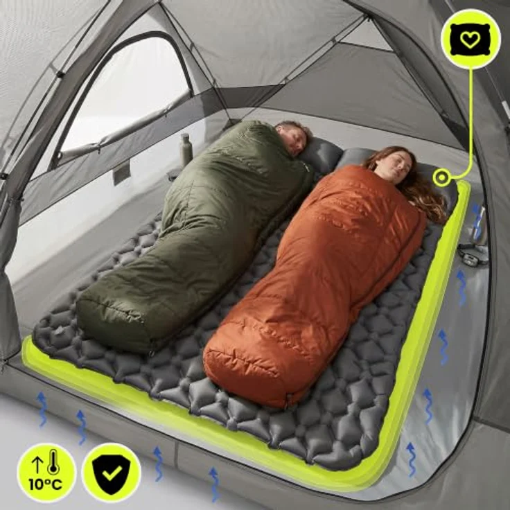 HyperMotion Campmat 2, ultraleichte Isomatte für 2 Personen, 190x120 cm, grau, mit integrierten Kopfkissen und schnellem Mundaufblasen – Bild 3