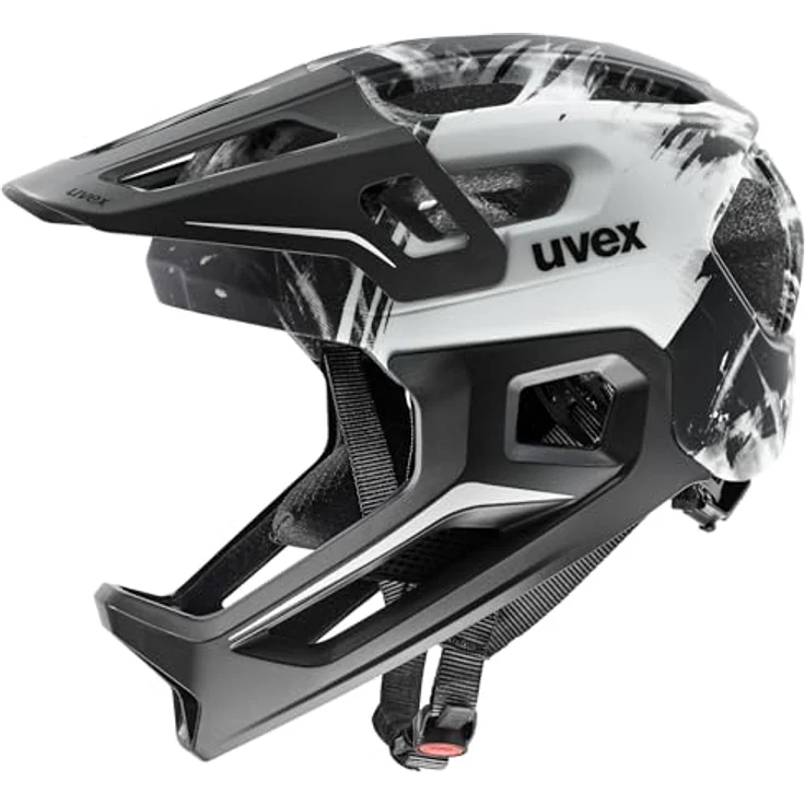 Uvex React Jr. FullFace Integral Helm für Kinder, schwarz und weiß matt, mit integrierter Sonnenblende und passiver Belüftung – Bild 1