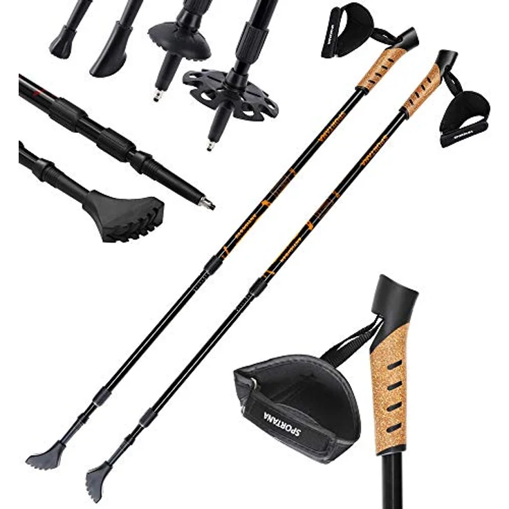 Sportana Nordic Walking Stock Teleskopstock 5 Aufsätze Anti-Shock Federung Trekkingstöcke Orange – Bild 1