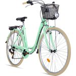 Bergsteiger Florenz 28 Zoll Damenfahrrad, Hi-Ten Stahlrahmen, Shimano 7 Gang-Schaltung, Standlichtfunktion, Damen-Citybike im Retro-Design, blau