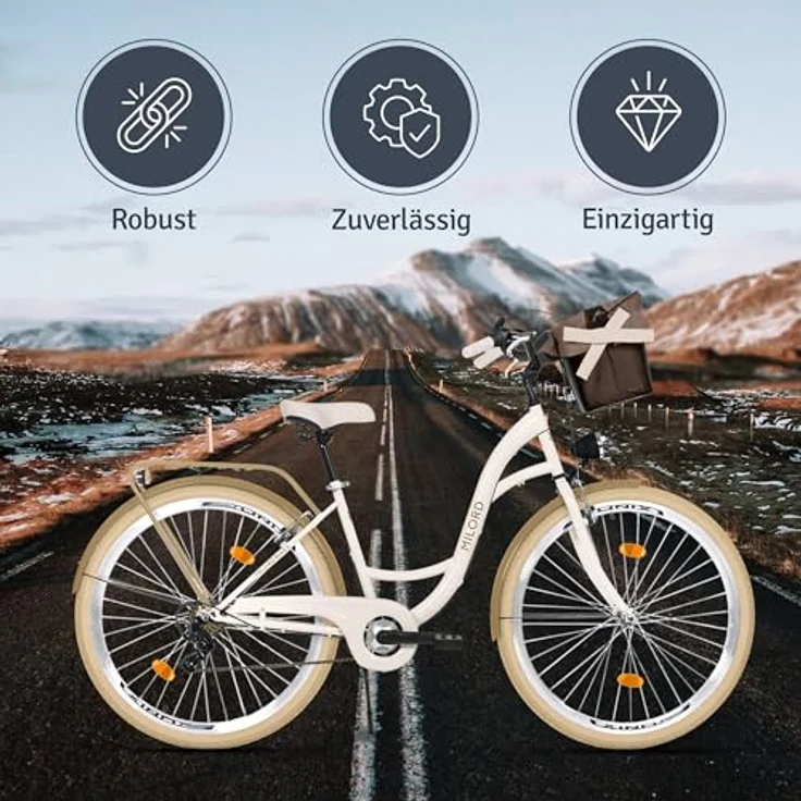 Milordbikes City-Fahrrad, Creme, 46 cm, Metall, Freizeit mit Aluminiumfelgen und hinterem Träger – Bild 5