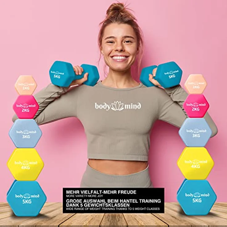 Body & Mind® Hanteln 2er Set Gymnastikhanteln Neopren Dumbbells Kurzhanteln; Effektives Krafttraining mit verschiedenen Gewichten; Fitness Workout für Zuhause – Bild 2