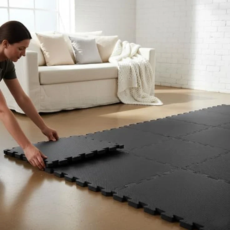EYEPOWER Bodenschutzmatte Fitness mit Rand, 9 Puzzlematten 30x30 cm in Schwarz, Vibration- und Schallschutz, 0,8 qm für Homegym und Fitnessgeräte – Bild 4