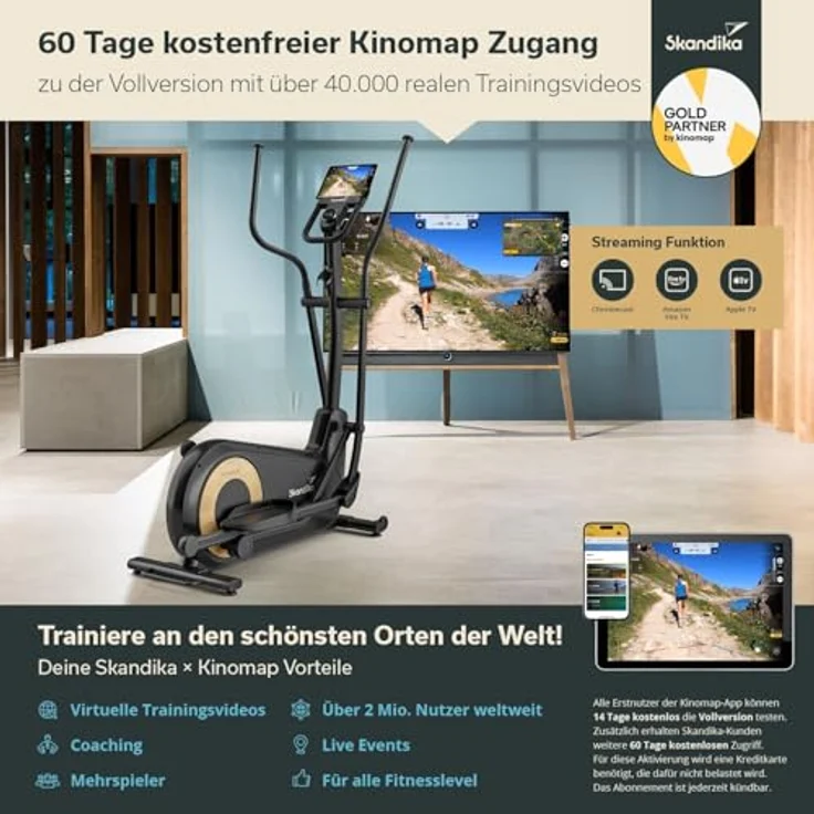 Skandika Crosstrainer Carbon P24-RG, leiser Ellipsentrainer mit Generator, 16 Widerstandsstufen, bis 150 kg, computergesteuert, elektronischer Widerstand für Zuhause – Bild 5