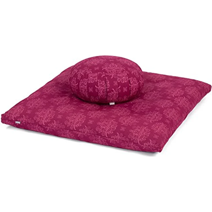 Bodhi Meditations-Set | Maharaja Collection | Meditationsmatte (Zabuton) & Meditationskissen Zafu mit Dinkelfüllung | Bezug aus Baumwolle | Unterlage zur Meditation (Lotus/Berry) – Bild 1