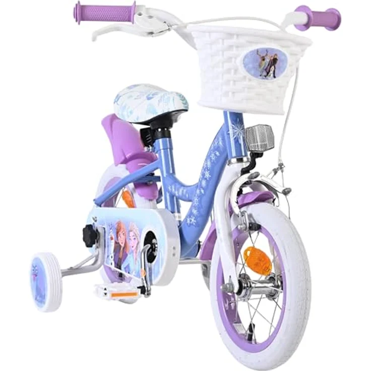 Volare Disney Frozen 2 Kinderfahrrad für Mädchen, 12 Zoll (30 cm), Blau/Lila, mit abnehmbaren Stützrädern und höhenverstellbarem Sattel und Lenker – Bild 6