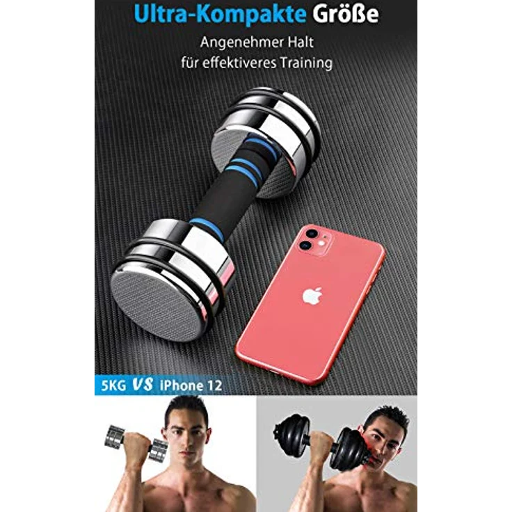 Kurzhanteln 2er Set 5kg (2,5kg/3,5kg/4kg/5kg) - Verstellbare Hanteln Set mit Schaumstoff-Griff - Hantelset Ultrakompakt für Zuhause (Standard-Version 5kg×2) – Bild 4