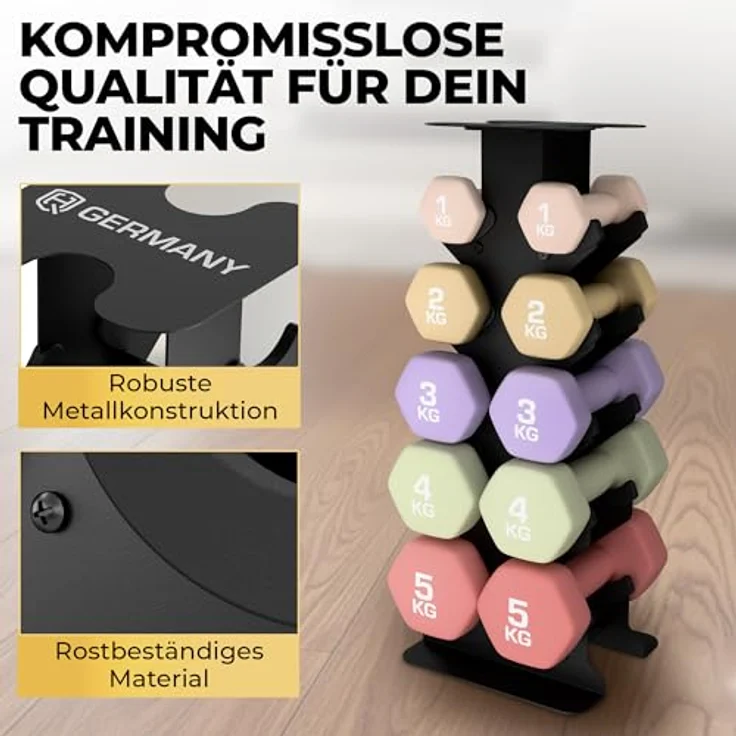 HQ Germany® Hanteln Set, 30kg Gesamtgewicht, geruchsfreie Neopren-Beschichtung in Pastellfarben, 10 Stück für Home-Workout – Bild 4