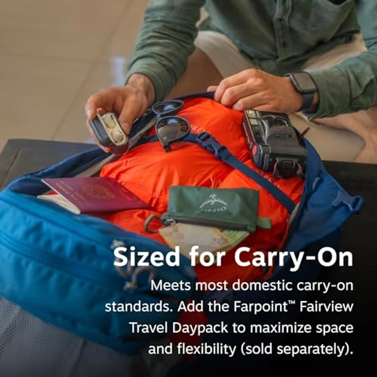 Osprey Farpoint 40 Black, leichter Wanderrucksack mit verstauten Hüft- und Schultergurten, bluesign-zertifiziert – Bild 3