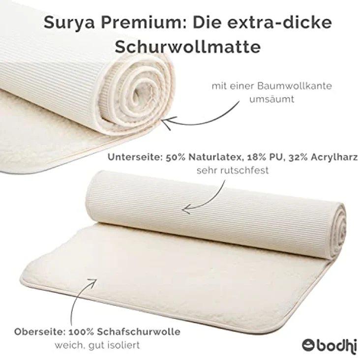 bodhi Yogamatte Schurwoll-Yogamatte SURYA Premium in Naturfarben, extra-dick und umsäumt - Preisvergleich – Bild 3