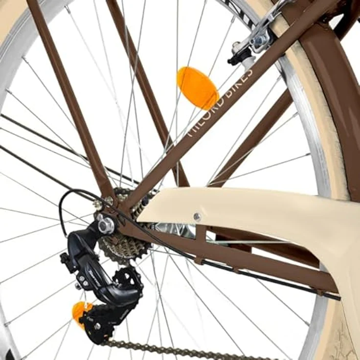MILORD Citybike Damenfahrrad, 28 Zoll mit 7-Gang Schaltung, Metallkorb, braun mit cremefarbigen Reifen, Vintage Design – Bild 5