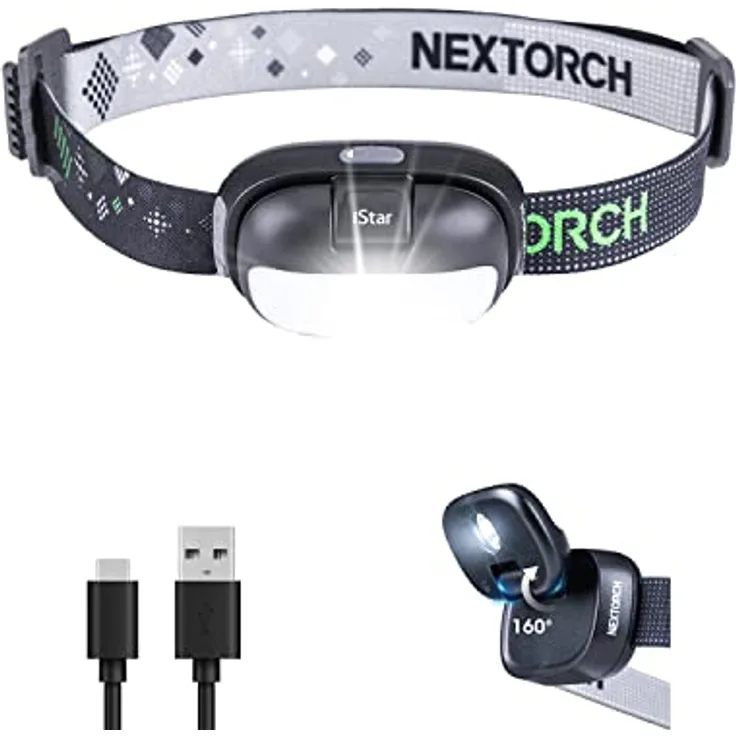 NEXTORCH LED-Stirnlampe, wiederaufladbar, 450 Lumen, weiß-rot, kompakt und leicht für Outdoor, Camping, Wandern, Klettern