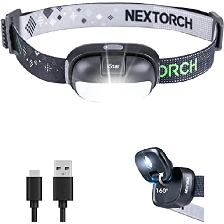 NEXTORCH LED-Stirnlampe, wiederaufladbar, 450 Lumen, weiß-rot, kompakt und leicht für Outdoor, Camping, Wandern, Klettern – Bild 1