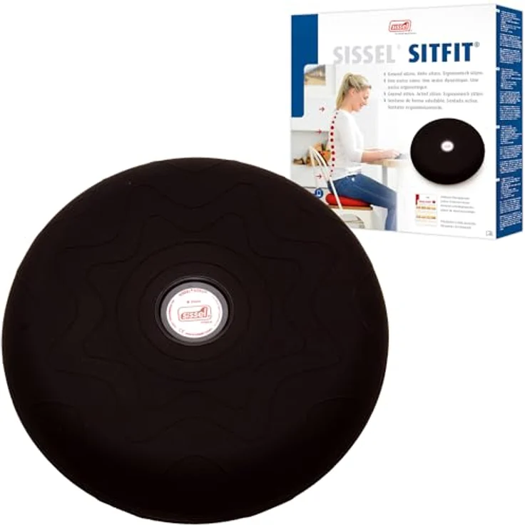 SISSEL Sitfit Balancetrainer Sitzkissen, Ergonomisches Kissen für aktives und dynamisches Sitzen, Schwarz, ø 33 cm, max. Belastbarkeit 150 kg – Bild 1