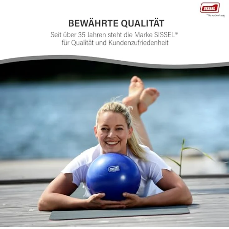 Sissel® Pilates Soft Ball blau | 22 cm | PVC phtalatfrei & latexfrei | Für Tiefenentspannung & Muskulatur-Kräftigung | 155 kg Belastbarkeit | Inklusive Übungsanleitung - Preisvergleich – Bild 2