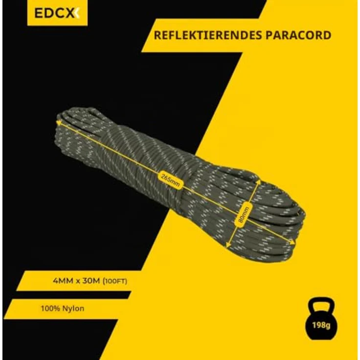 EdcX Paracord 550 Typ III 4 mm, reißfest bis 250 kg, 7 Kern-Stränge, 100% Nylon, 35+ Farben, verfügbar in 10/15/30/50/100/300 m | Survival-Seil, Fallschirmschnur, Zeltleine | Made in EU – Bild 2