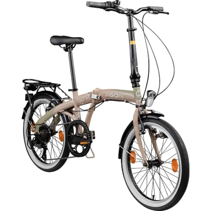 AGON Parklane Klapprad, 20 Zoll Faltrad für Damen und Herren mit 6 Gängen, StVZO, mit Beleuchtung und Gepäckträger