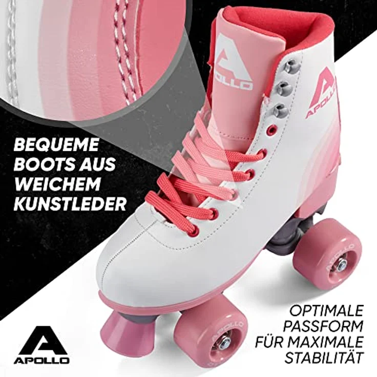 Apollo Rollschuhe Retro Discoroller, verstellbare Disco Roller Skates, größenverstellbar Rollerskates, Retro Design, Schwarz – Bild 2