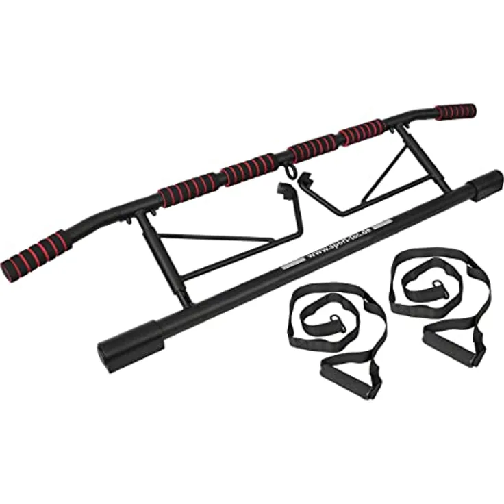 Sport-Tec Türreck Klimmzugstange klappbar, 117x28 cm, inkl. 2 Power Ropes und 2 Karabinerhaken, 6 gepolsterte Griffe