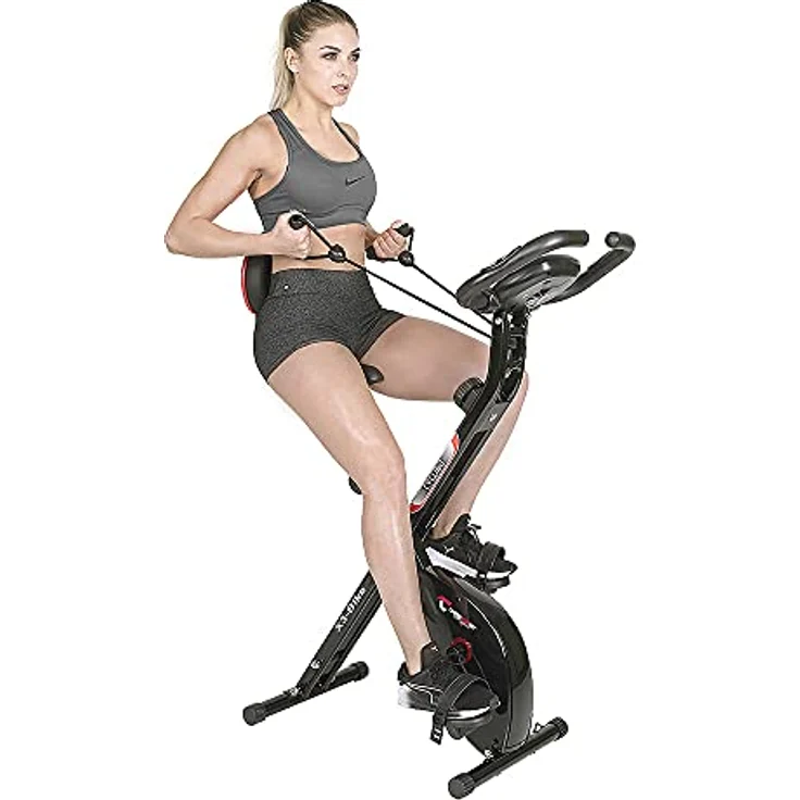 Christopeit Sport Klappheimtrainer X 3 Bike - 8-Stufig, bis 100kg Gewicht, 5kg Magnet-Bremssystem, inkl. Seilzügen, Schwarz – Bild 2